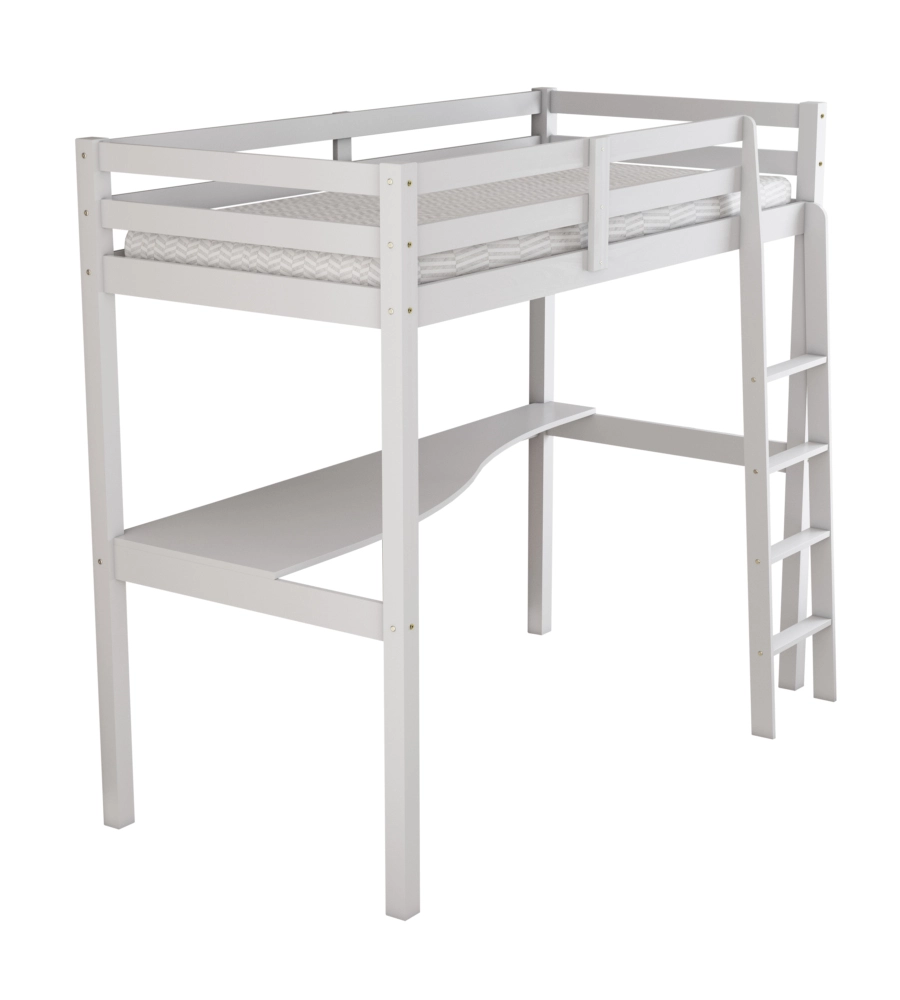 LETTO A SOPPALCO CON SCRIVANIA "NIZZA" IN PINO MASSELLO BIANCO LACCATO 90X190X176 CM